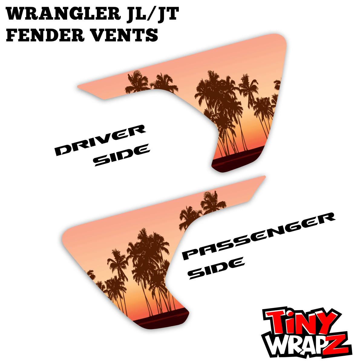Jeep Emblem Overlay Decals Fender Vents - Tropical Sunset Pink Red Coral Teal - Tiny Wrapz