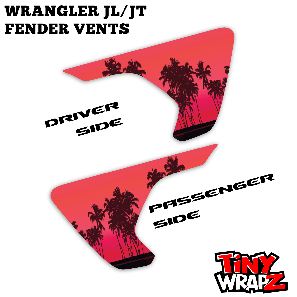 Jeep Emblem Overlay Decals Fender Vents - Tropical Sunset Pink Red Coral Teal - Tiny Wrapz