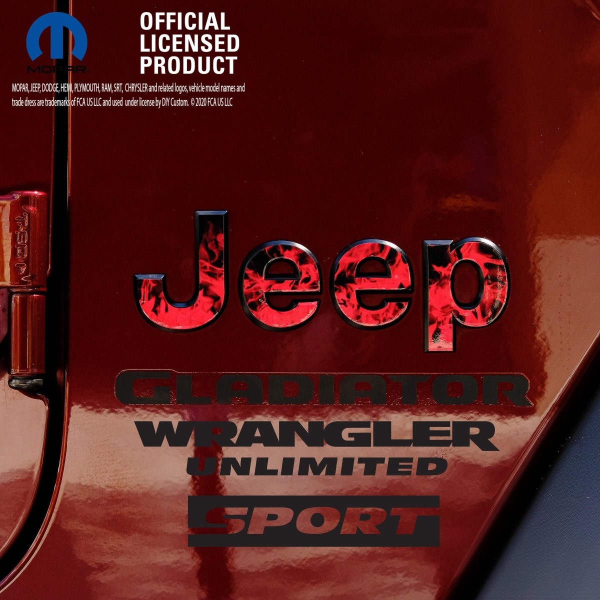 Jeep Emblem Overlay Decals - Red Flames - Tiny Wrapz