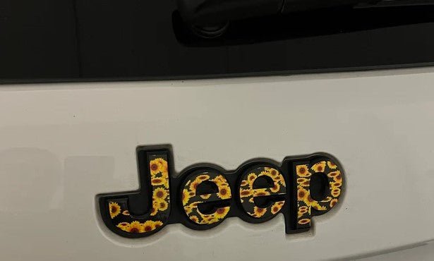 Jeep Emblem Overlay Decals - Sunflowers on Black - Tiny Wrapz