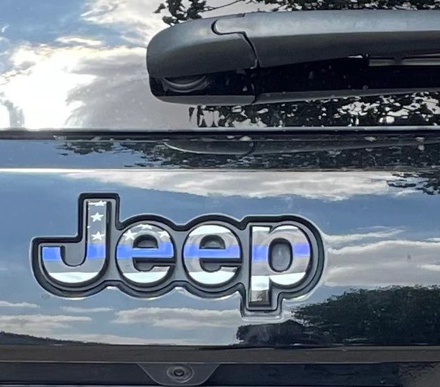 Jeep Emblem Overlay Decals - Thin Blue Line American Flag - Tiny Wrapz