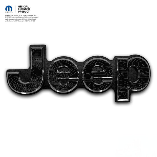 Jeep Emblem Overlay Decals - Topographic Black White Gray - Tiny Wrapz