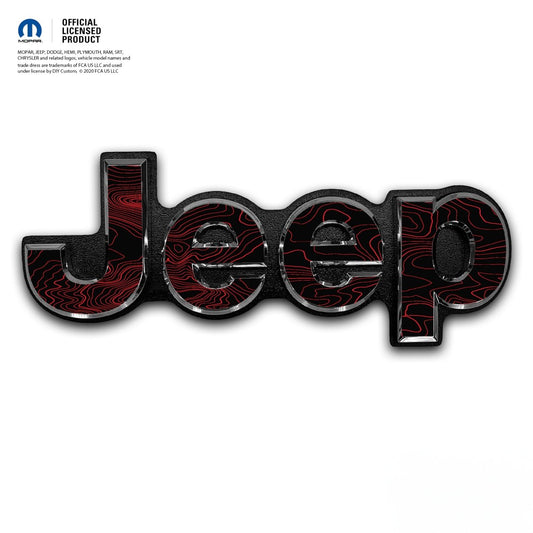 Jeep Emblem Overlay Decals - Topographic Black with Red - Tiny Wrapz