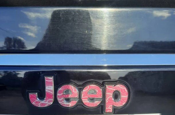 Jeep Emblem Overlay Decals - Topographic Pink with Gray - Tiny Wrapz