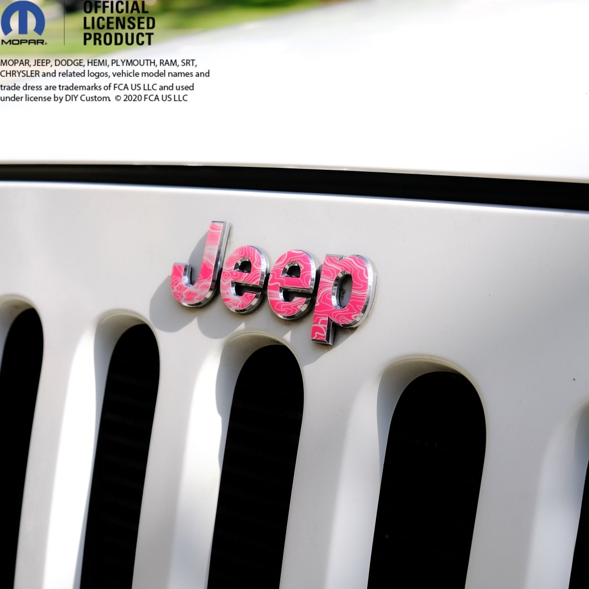 Jeep Emblem Overlay Decals - Topographic Pink with Gray - Tiny Wrapz