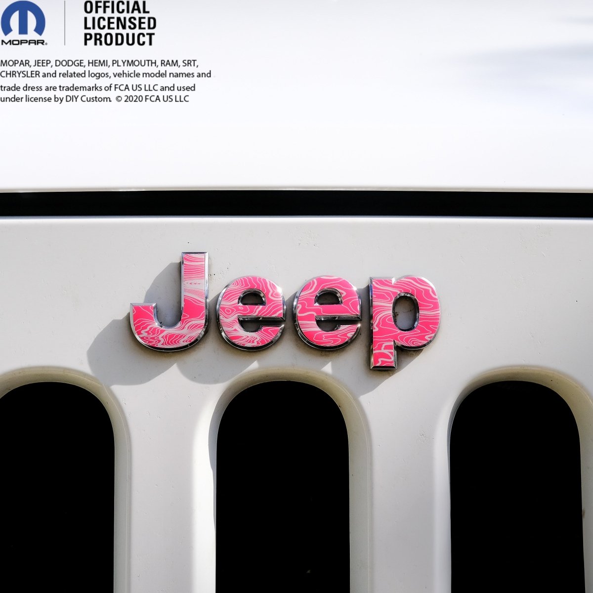 Jeep Emblem Overlay Decals - Topographic Pink with Gray - Tiny Wrapz