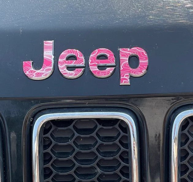 Jeep Emblem Overlay Decals - Topographic Pink with Gray - Tiny Wrapz