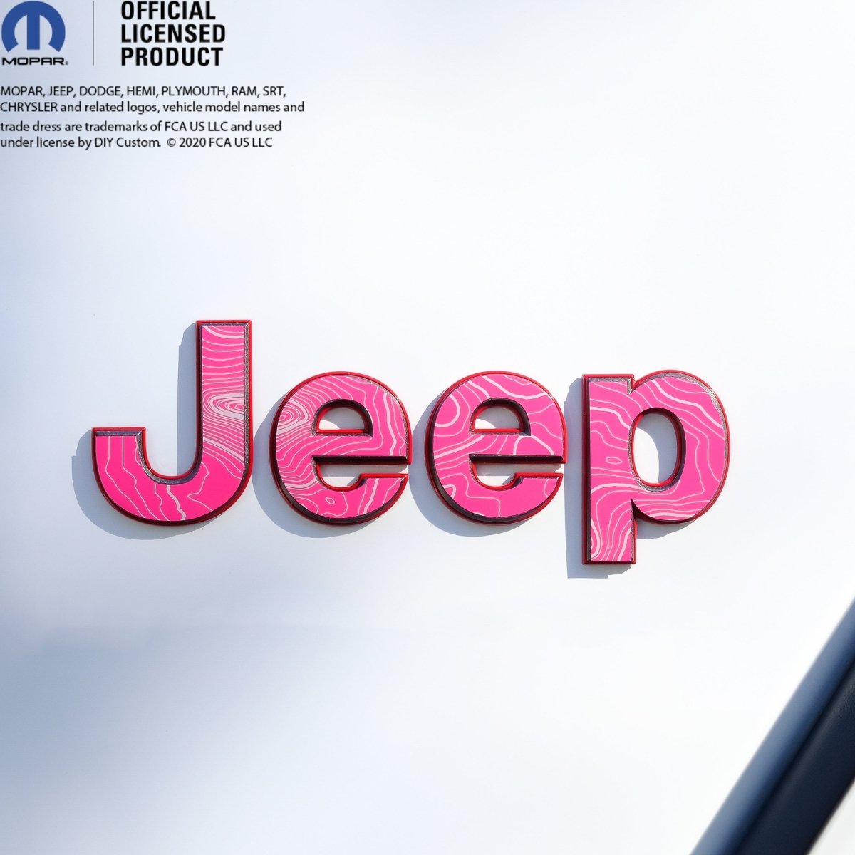 Jeep Emblem Overlay Decals - Topographic Pink with Gray - Tiny Wrapz