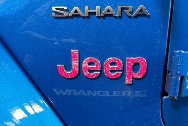 Jeep Emblem Overlay Decals - Topographic Pink with Gray - Tiny Wrapz