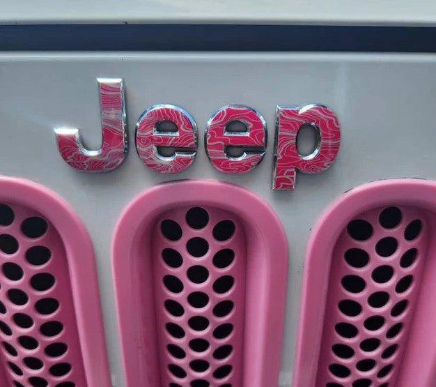 Jeep Emblem Overlay Decals - Topographic Pink with Gray - Tiny Wrapz
