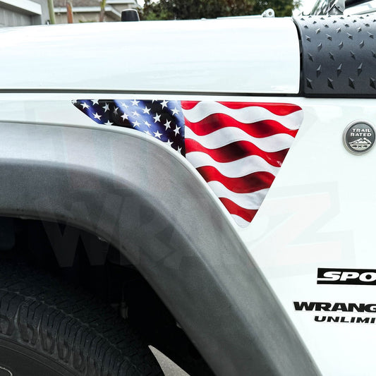 Jeep Fender Vent Decals Pair "American Flag" Fits 2007-2017 Wrangler JK - Tiny Wrapz