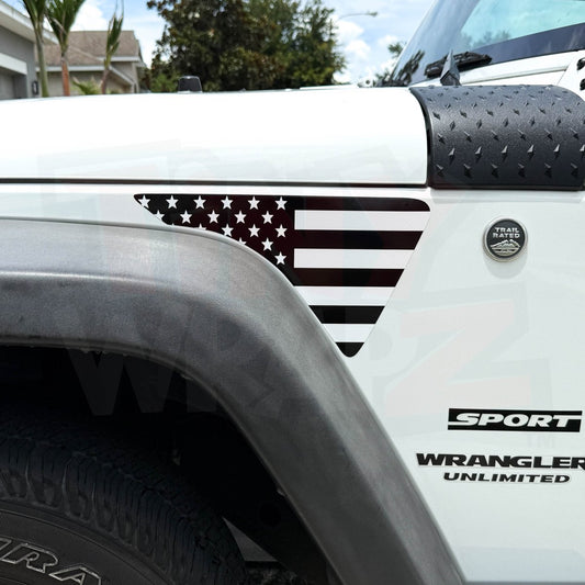 Jeep Fender Vent Decals Pair "Black and White American Flag" Fits 2007-2017 Wrangler JK - Tiny Wrapz