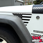 Jeep Fender Vent Decals Pair "Black and White American Flag" Fits 2007-2017 Wrangler JK - Tiny Wrapz