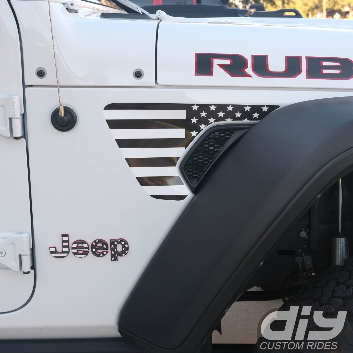 Jeep Fender Vent Decals Pair "Black and White American Flag" Fits 2018 - 2026 Wrangler JL & Gladiator - Tiny Wrapz