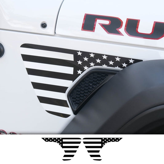 Jeep Fender Vent Decals Pair "Black and White American Flag" Fits 2018 - 2026 Wrangler JL & Gladiator - Tiny Wrapz