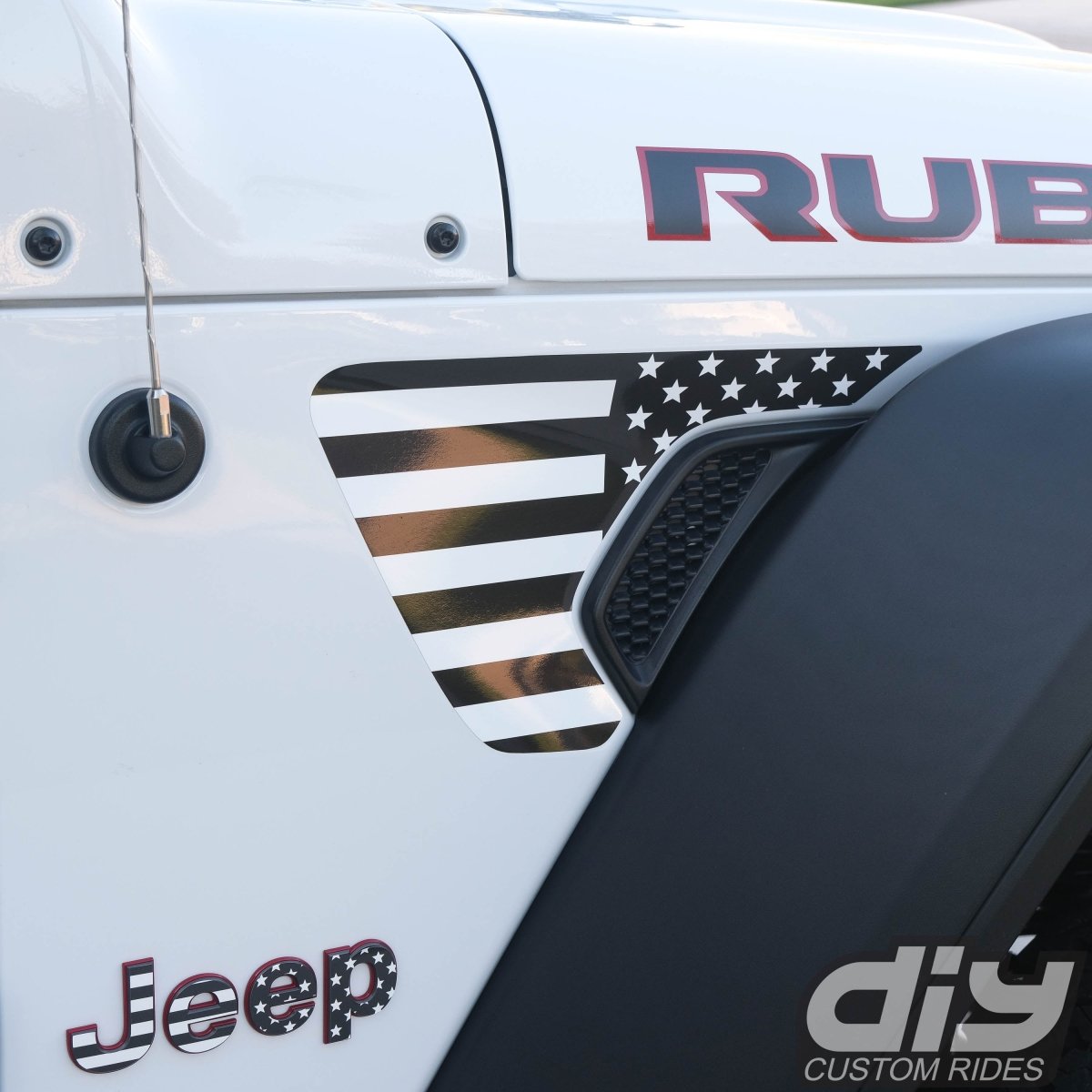 Jeep Fender Vent Decals Pair "Black and White American Flag" Fits 2018 - 2026 Wrangler JL & Gladiator - Tiny Wrapz