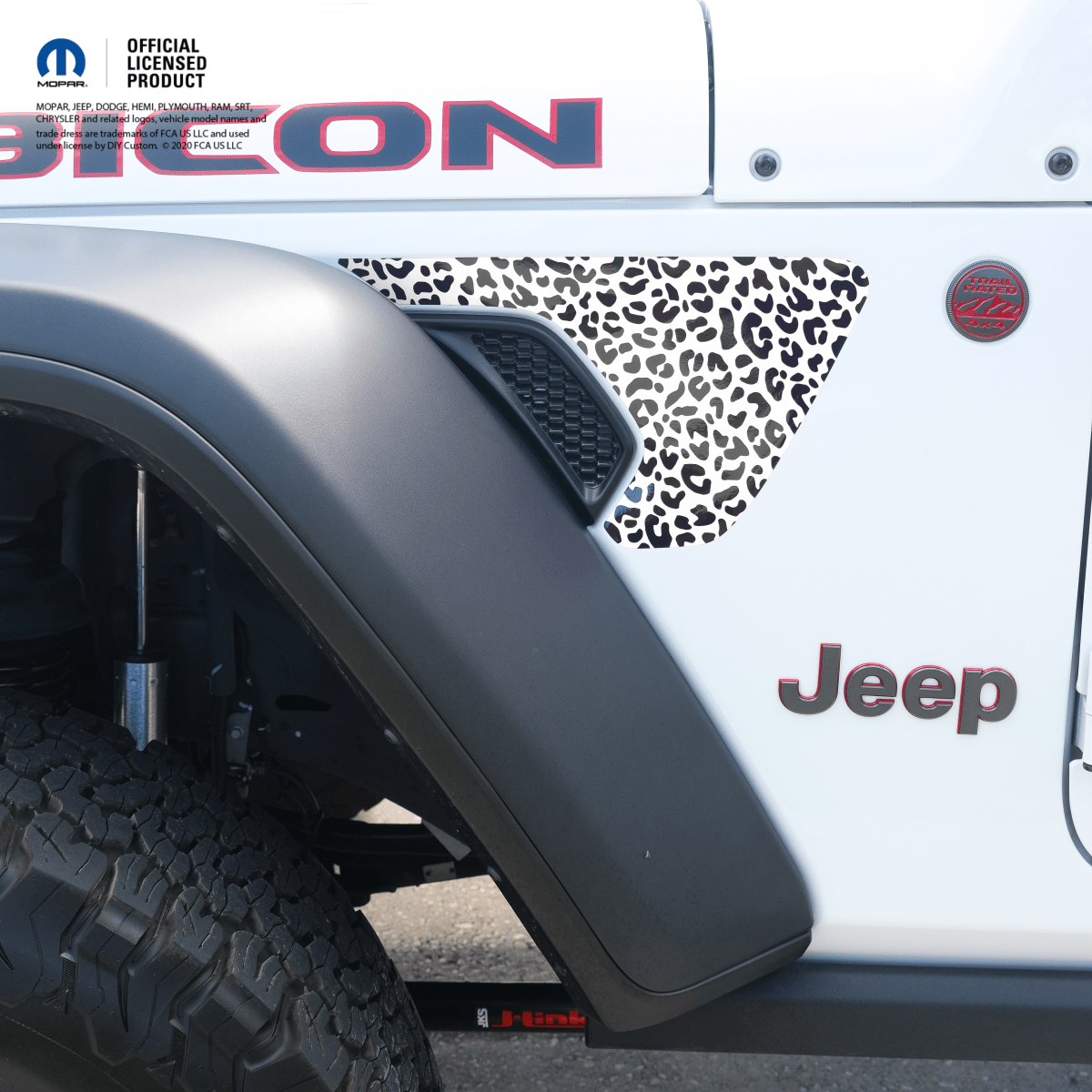 Jeep Fender Vent Decals Pair "Black and White Leopard" Fits 2018 - 2026 Wrangler JL & Gladiator - Tiny Wrapz