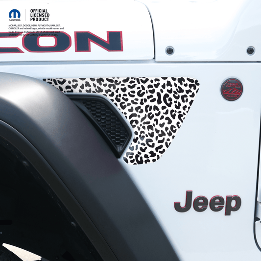 Jeep Fender Vent Decals Pair "Black and White Leopard" Fits 2018 - 2026 Wrangler JL & Gladiator - Tiny Wrapz