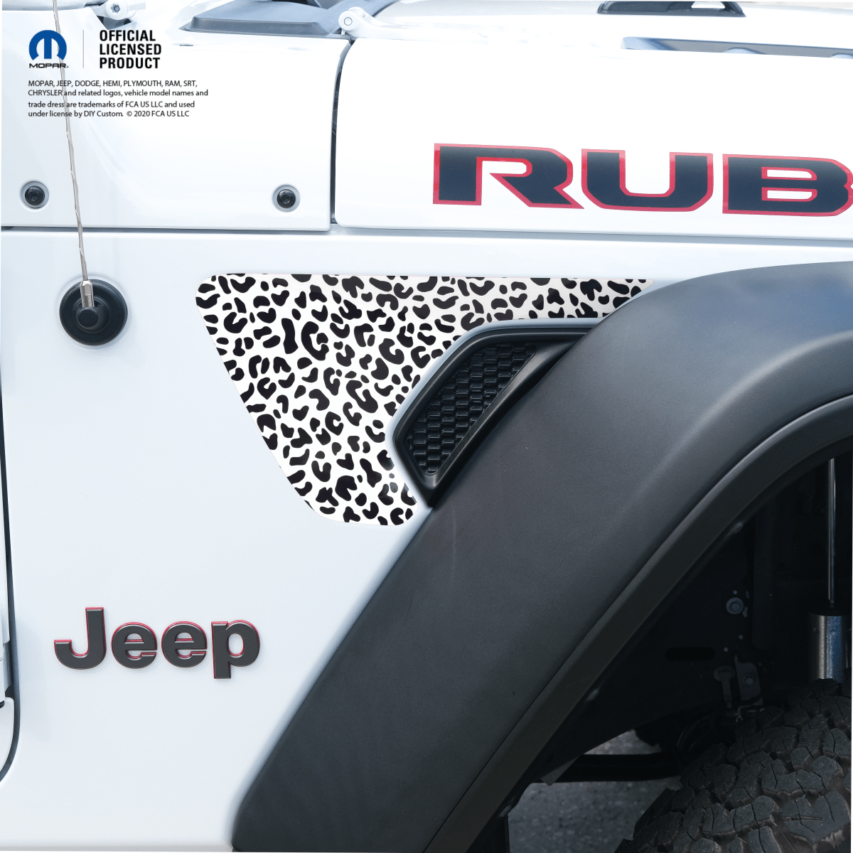 Jeep Fender Vent Decals Pair "Black and White Leopard" Fits 2018 - 2026 Wrangler JL & Gladiator - Tiny Wrapz