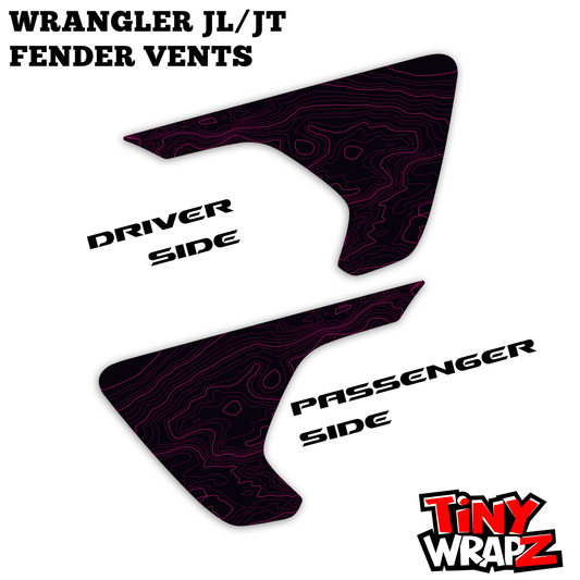 Jeep Fender Vent Decals Pair "Black & Pink Topographic" Fits 2018-2026 Wrangler JL & Gladiator - Tiny Wrapz