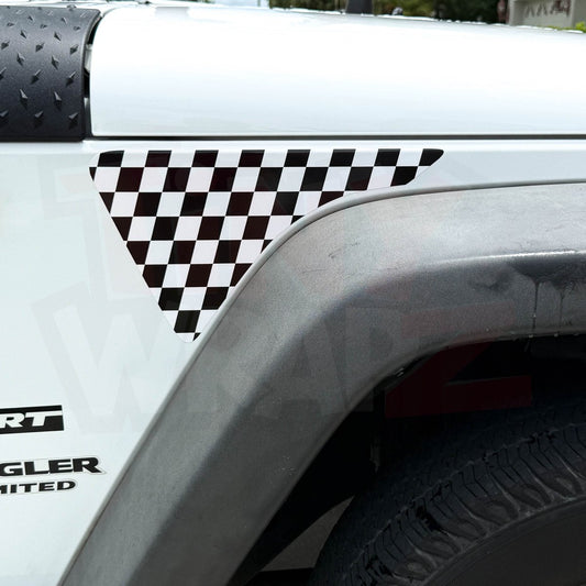 Jeep Fender Vent Decals Pair "Black & White Checkered Flag" Fits 2007-2017 Wrangler JK - Tiny Wrapz