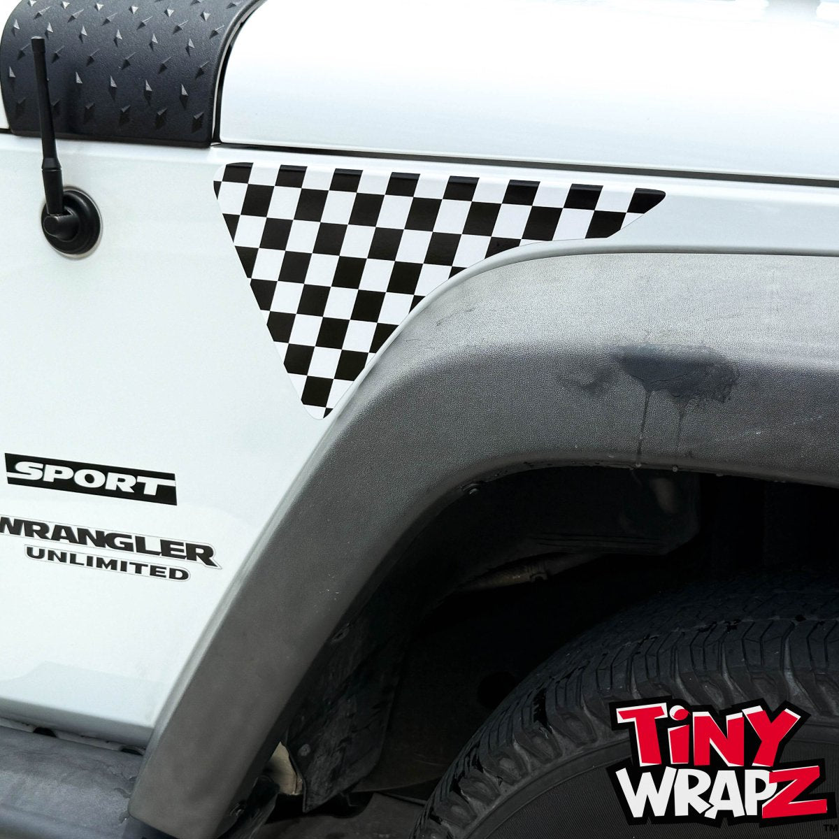Jeep Fender Vent Decals Pair "Black & White Checkered Flag" Fits 2007-2017 Wrangler JK - Tiny Wrapz