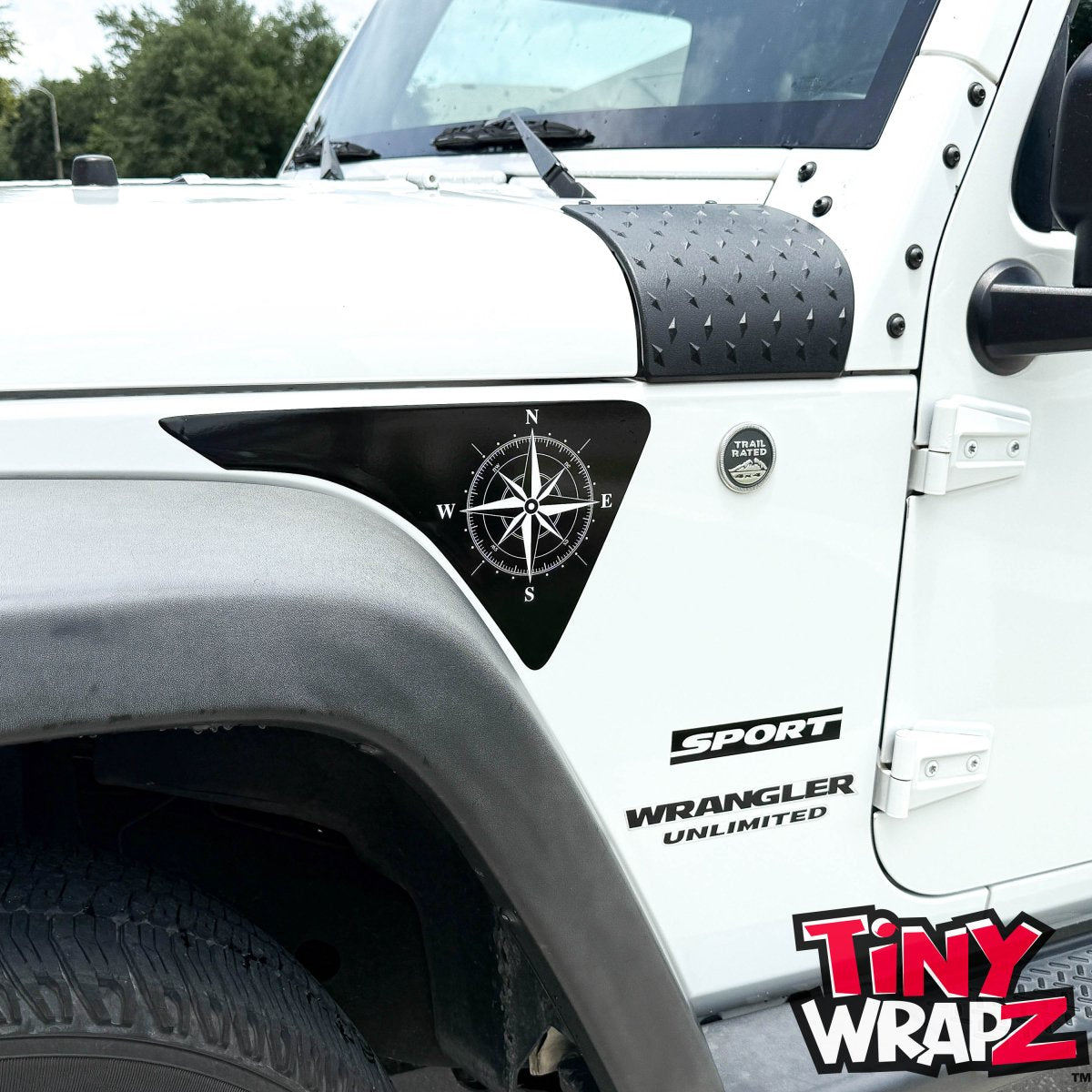 Jeep Fender Vent Decals Pair "Black & White Compass" Fits 2007-2017 Wrangler JK - Tiny Wrapz