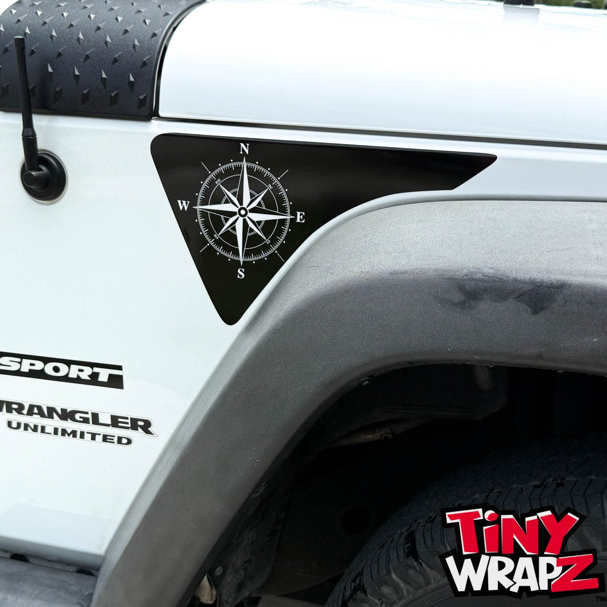 Jeep Fender Vent Decals Pair "Black & White Compass" Fits 2007-2017 Wrangler JK - Tiny Wrapz