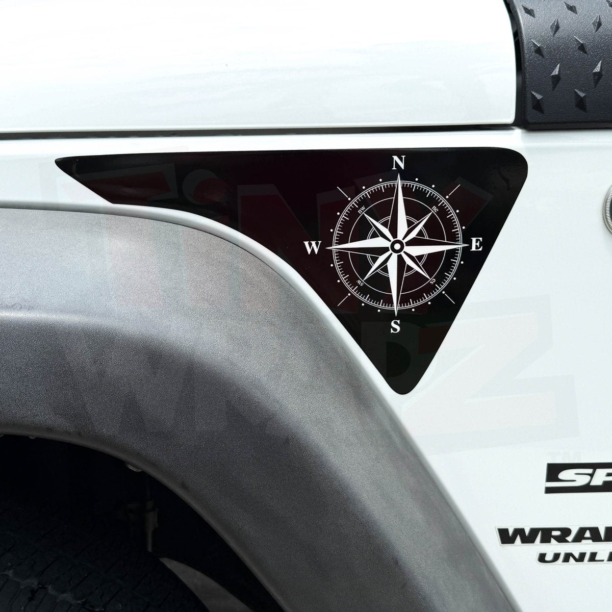 Jeep Fender Vent Decals Pair "Black & White Compass" Fits 2007-2017 Wrangler JK - Tiny Wrapz