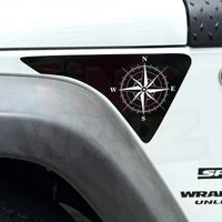 Jeep Fender Vent Decals Pair "Black & White Compass" Fits 2007-2017 Wrangler JK - Tiny Wrapz