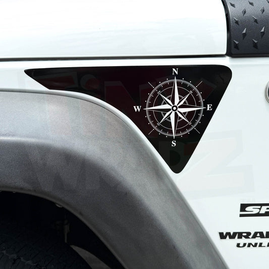 Jeep Fender Vent Decals Pair "Black & White Compass" Fits 2007-2017 Wrangler JK - Tiny Wrapz