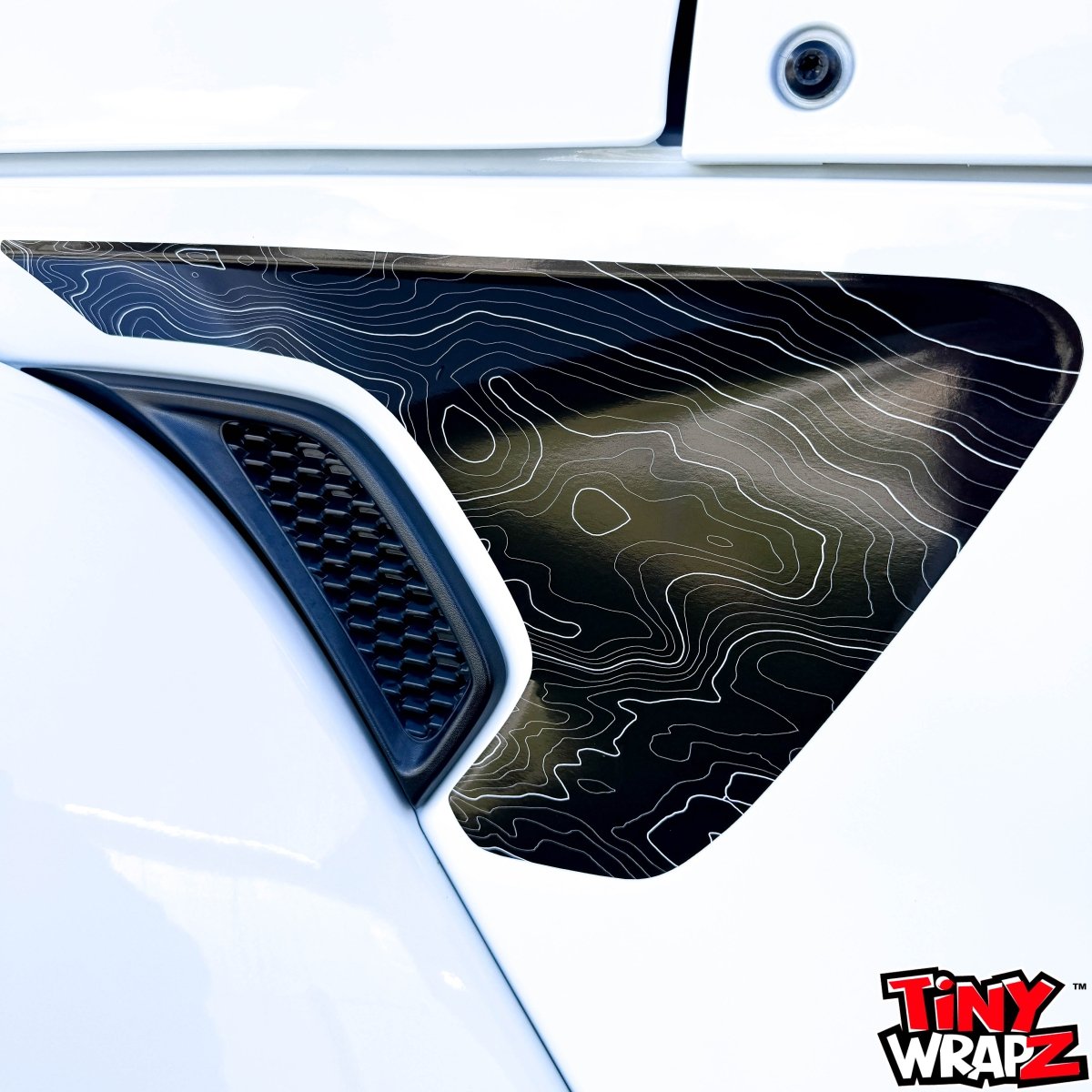 Jeep Fender Vent Decals Pair "Black White Gray Topographic" Fits 2018-2026 Wrangler JL & Gladiator - Tiny Wrapz
