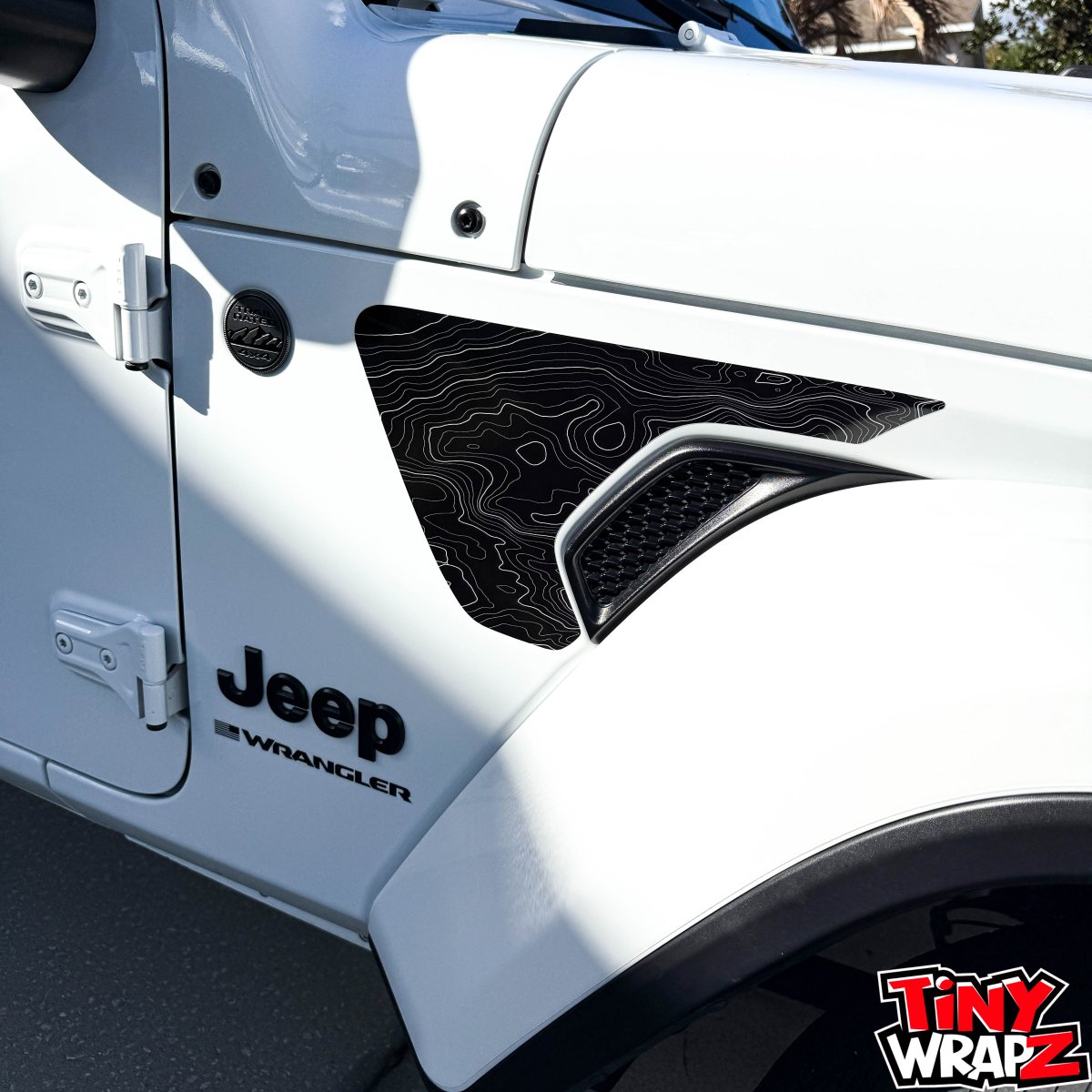 Jeep Fender Vent Decals Pair "Black White Gray Topographic" Fits 2018-2026 Wrangler JL & Gladiator - Tiny Wrapz