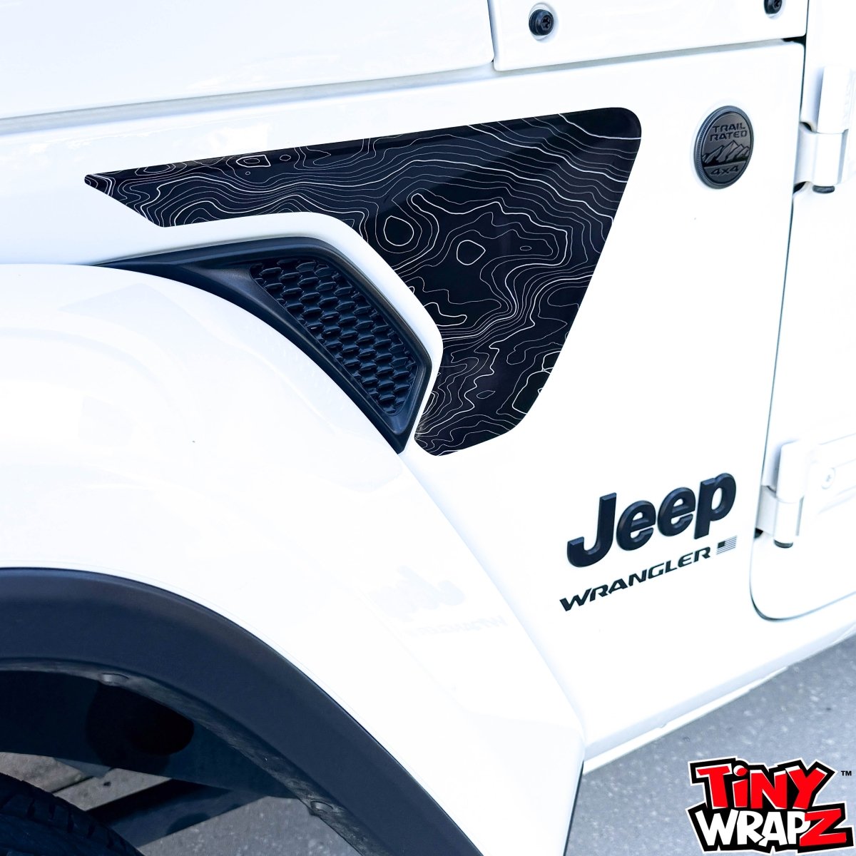 Jeep Fender Vent Decals Pair "Black White Gray Topographic" Fits 2018-2026 Wrangler JL & Gladiator - Tiny Wrapz