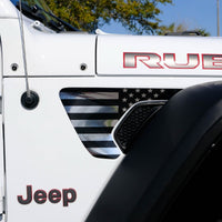 Jeep Fender Vent Decals Pair "Chrome and Black American Flag" Fits 2018 - 2026 Wrangler JL & Gladiator - Tiny Wrapz