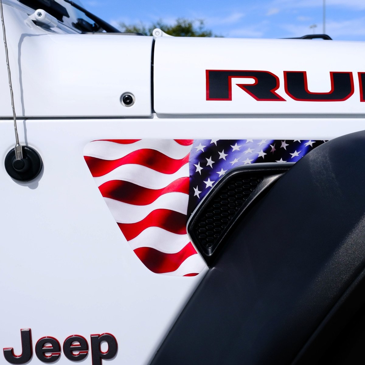 Jeep Fender Vent Decals Pair "Chrome Waving American Flag" Fits 2018 - 2026 Wrangler JL & Gladiator - Tiny Wrapz