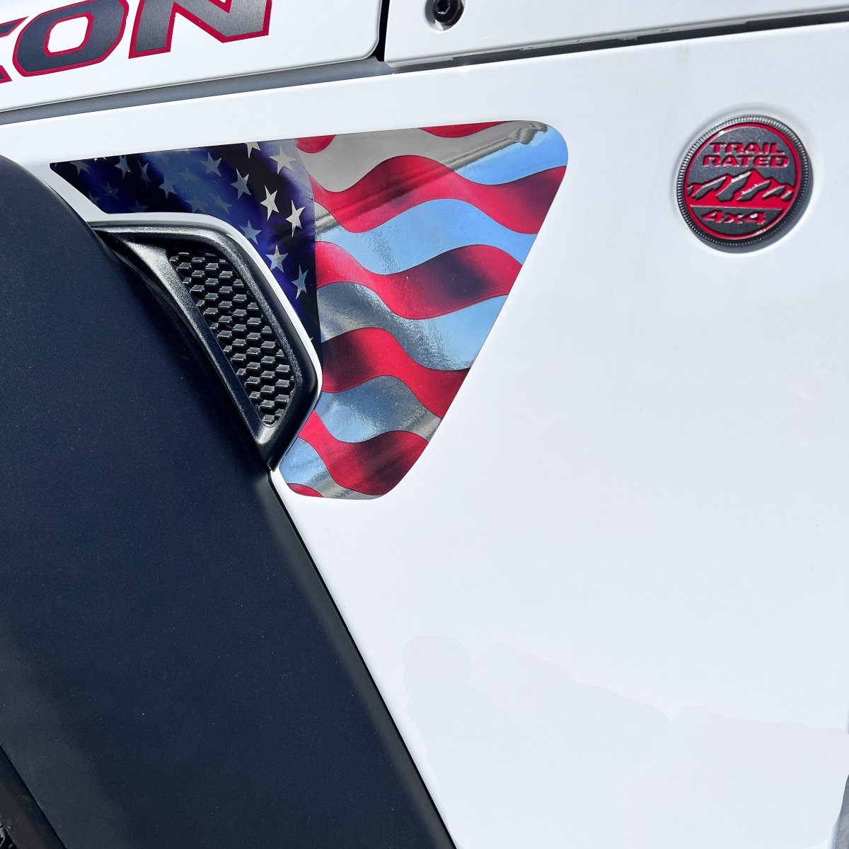 Jeep Fender Vent Decals Pair "Chrome Waving American Flag" Fits 2018 - 2026 Wrangler JL & Gladiator - Tiny Wrapz