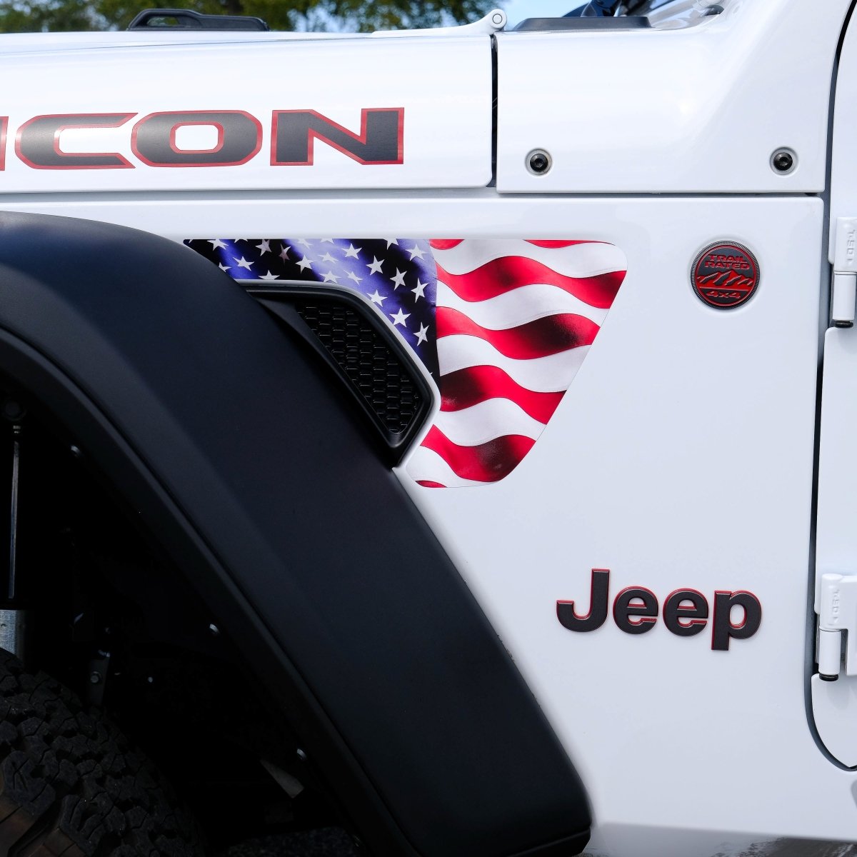 Jeep Fender Vent Decals Pair "Chrome Waving American Flag" Fits 2018 - 2026 Wrangler JL & Gladiator - Tiny Wrapz