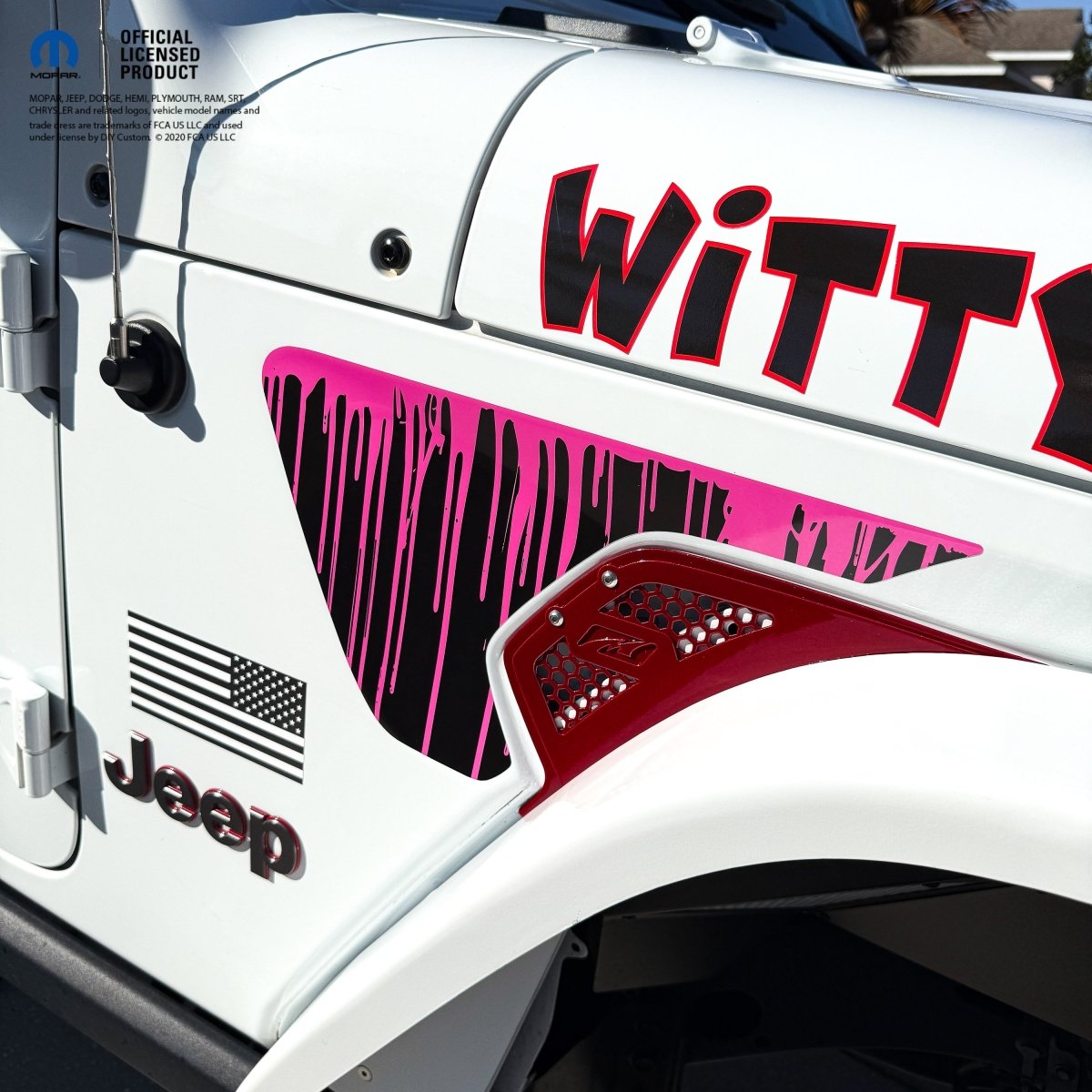 Jeep Fender Vent Decals Pair "Dripping Pink" Fits 2018-2026 Wrangler JL & Gladiator - Tiny Wrapz