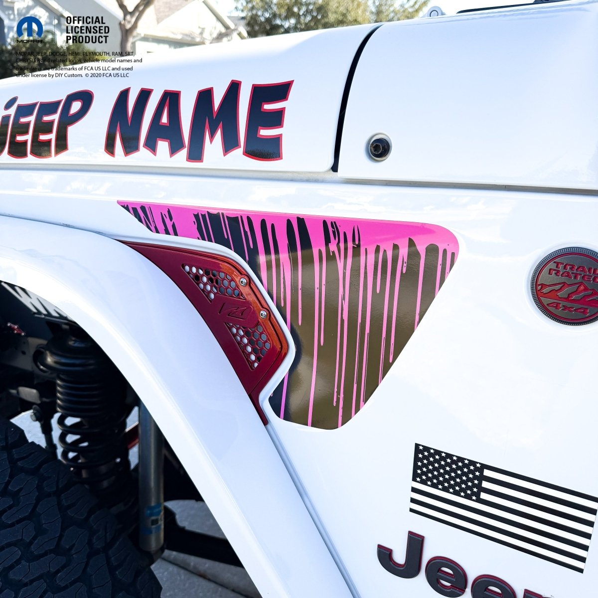 Jeep Fender Vent Decals Pair "Dripping Pink" Fits 2018-2026 Wrangler JL & Gladiator - Tiny Wrapz