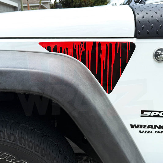 Jeep Fender Vent Decals Pair "Dripping Red" Fits 2007-2017 Wrangler JK - Tiny Wrapz
