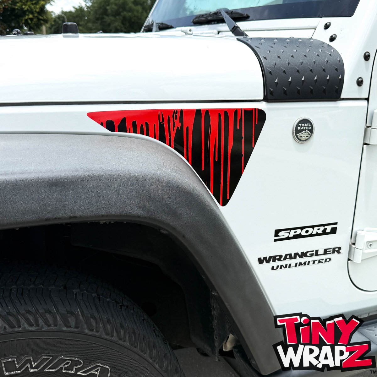 Jeep Fender Vent Decals Pair "Dripping Red" Fits 2007-2017 Wrangler JK - Tiny Wrapz