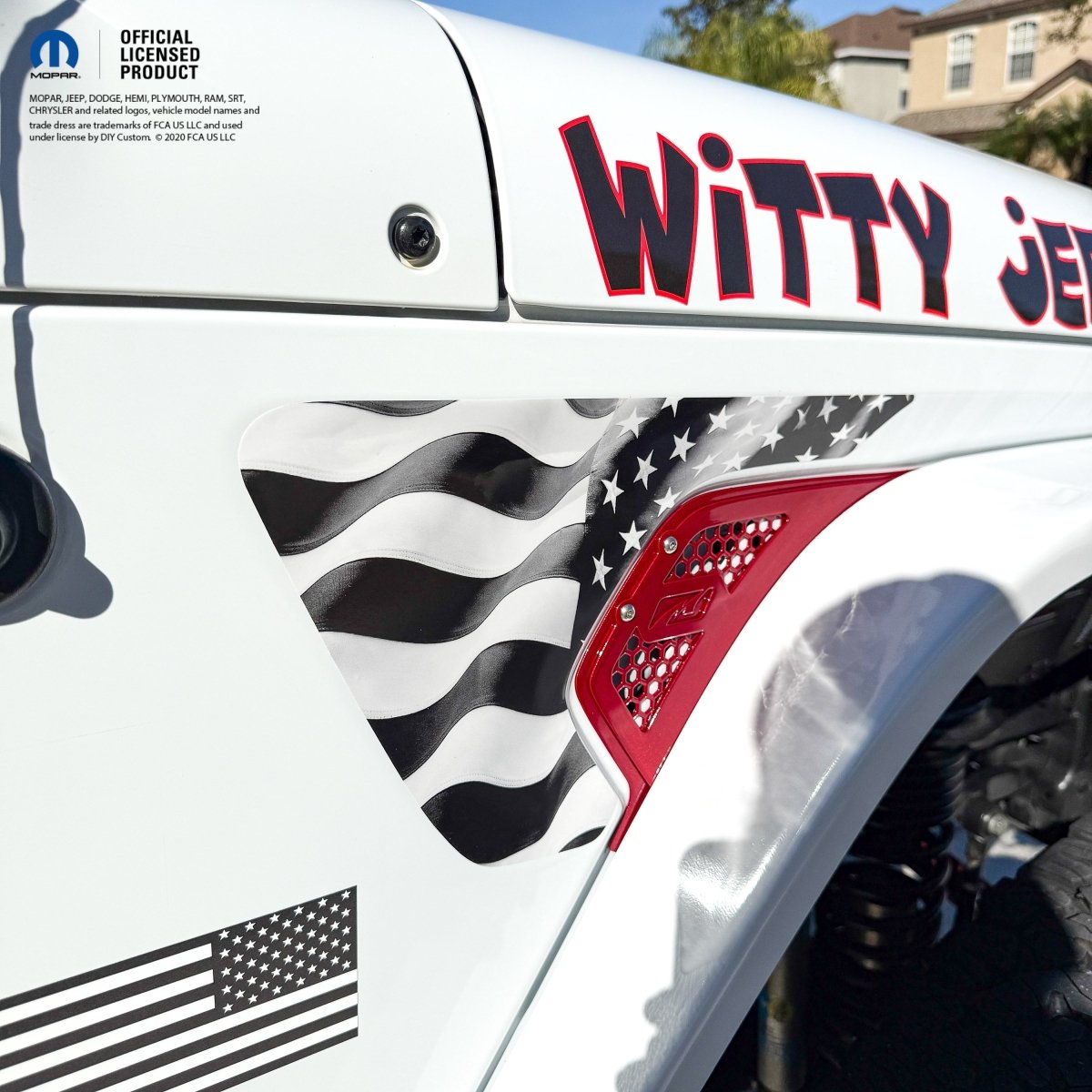Jeep Fender Vent Decals Pair "Grayscale American Flag" Fits 2018-2026 Wrangler JL & Gladiator - Tiny Wrapz