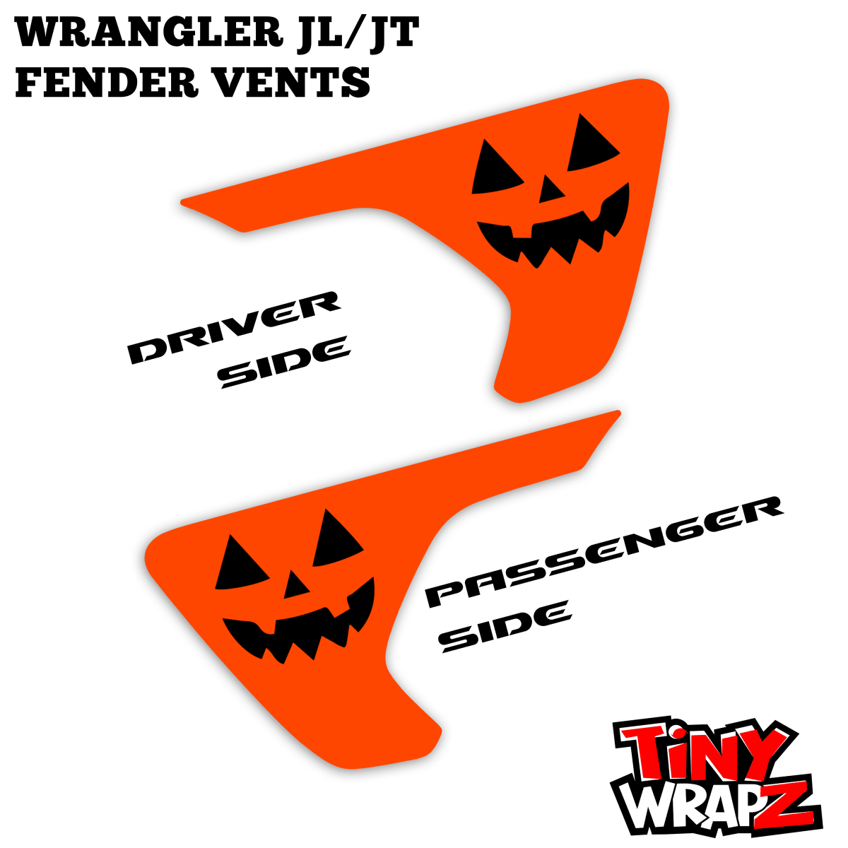 Jeep Fender Vent Decals Pair "Jack-O-Lantern" Fits 2018-2027 Wrangler JL & Gladiator - Tiny Wrapz