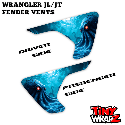 Jeep Fender Vent Decals Pair "Kraken" Fits 2018-2027 Wrangler JL & Gladiator - Tiny Wrapz