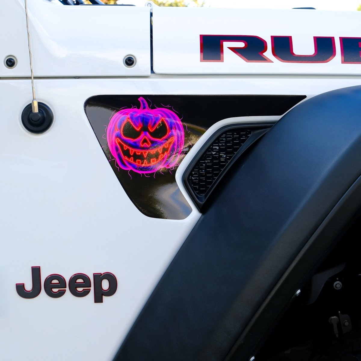 Jeep Fender Vent Decals Pair "Neon Jack - O - Lantern" Fits 2018 - 2026 Wrangler JL & Gladiator - Tiny Wrapz