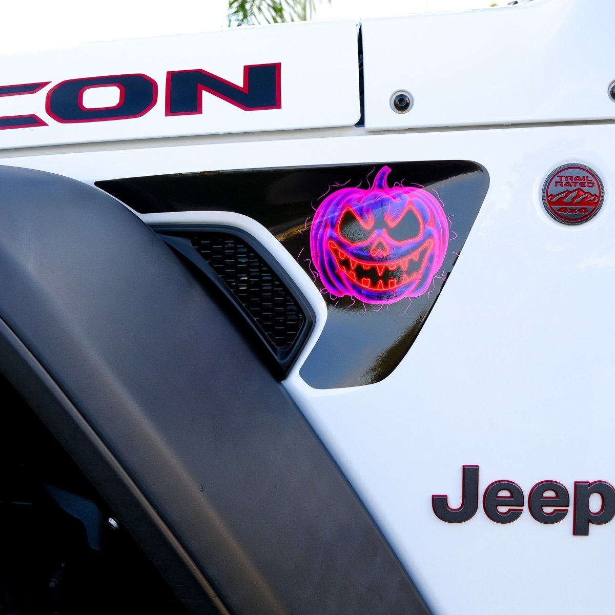 Jeep Fender Vent Decals Pair "Neon Jack - O - Lantern" Fits 2018 - 2026 Wrangler JL & Gladiator - Tiny Wrapz