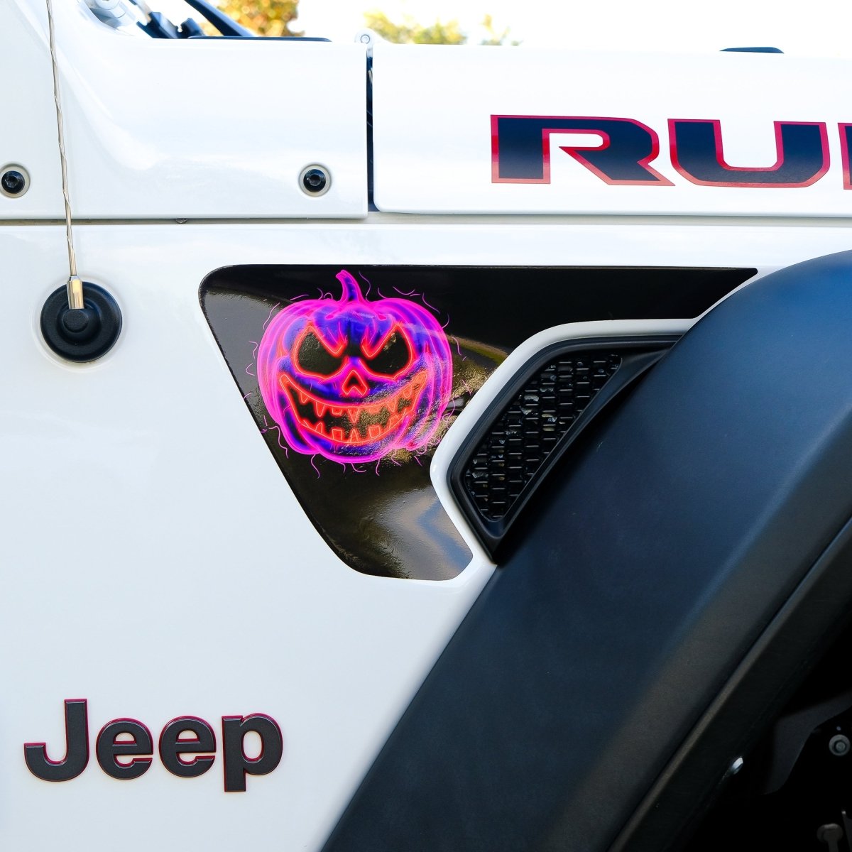 Jeep Fender Vent Decals Pair "Neon Jack - O - Lantern" Fits 2018 - 2026 Wrangler JL & Gladiator - Tiny Wrapz
