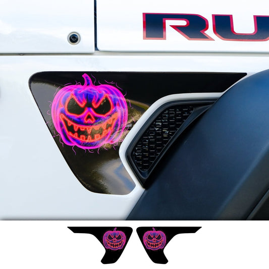 Jeep Fender Vent Decals Pair "Neon Jack - O - Lantern" Fits 2018 - 2026 Wrangler JL & Gladiator - Tiny Wrapz