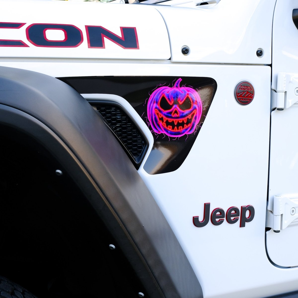 Jeep Fender Vent Decals Pair "Neon Jack - O - Lantern" Fits 2018 - 2026 Wrangler JL & Gladiator - Tiny Wrapz